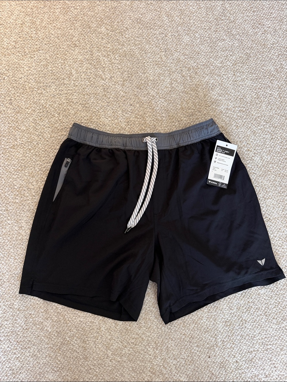 Men's Black Performance Shorts with Gray Waistband